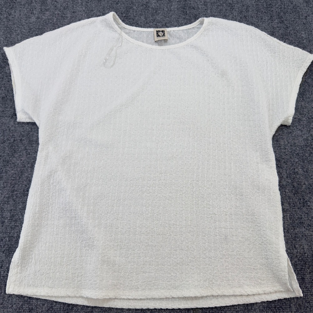 Anne Klein Textured Short Sleeve Scoop Neck Blouse White Size S